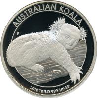 Australia coin 30 Dollars - Elizabeth II - Koala - Koala Silver Bullion; 4'th Portrait (2012) reverse reverse of 30 Dollars - Elizabeth II - Koala - Koala Silver Bullion; 4'th Portrait (2012) coin with KM# 1691 from Australia. Inscription: AUSTRALIAN KOALA P 2012 1 KILO 999 SILVER