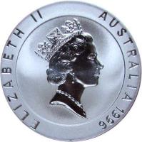 Australia coin 10 Dollars - Elizabeth II - Betty Cuthbert - 3'rd Portrait (1996) obverse obverse of 10 Dollars - Elizabeth II - Betty Cuthbert - 3'rd Portrait (1996) coin with KM# 315 from Australia. Inscription: ELIZABETH II AUSTRALIA 1996