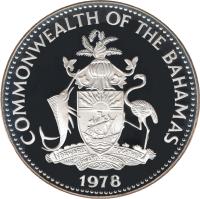 Bahamas coin 10 Dollars - Elizabeth II - Independence (1978) obverse obverse of 10 Dollars - Elizabeth II - Independence (1978) coin with KM# 79 from Bahamas. Inscription: COMMONWEALTH OF THE BAHAMAS FORWARD, UPWARD, ONWARD, TOGETHER 1978