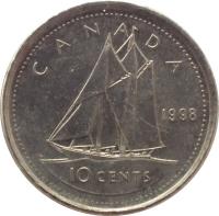 reverse of 10 Cents - Elizabeth II - 3'rd Portrait (1990 - 2000) coin with KM# 183 from Canada. Inscription: CANADA 2000 10 CENTS