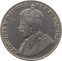 obverse of 5 Cents - George V (1922 - 1936) coin with KM# 29 from Canada. Inscription: GEORGIVS V DEI GRA: REX ET IND:IMP: