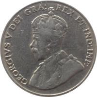 Canada coin 5 Cents - George V (1922 - 1936) obverse obverse of 5 Cents - George V (1922 - 1936) coin with KM# 29 from Canada. Inscription: GEORGIVS V DEI GRA: REX ET IND:IMP: