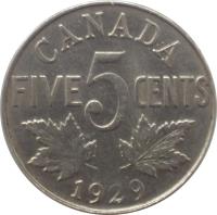 Canada coin 5 Cents - George V (1922 - 1936) reverse reverse of 5 Cents - George V (1922 - 1936) coin with KM# 29 from Canada. Inscription: CANADA FIVE 5 CENTS 1926