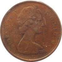 Canada coin 1 Cent - Elizabeth II - Round; Heavier; 2'nd Portrait (1965 - 1979) obverse obverse of 1 Cent - Elizabeth II - Round; Heavier; 2'nd Portrait (1965 - 1979) coin with KM# 59 from Canada. Inscription: ELIZABETH II D · G · REGINA