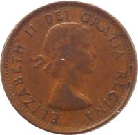 obverse of 1 Cent - Elizabeth II - 1'st Portrait (1953 - 1964) coin with KM# 49 from Canada. Inscription: ELIZABETH II DEI GRATIA REGINA