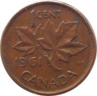reverse of 1 Cent - Elizabeth II - 1'st Portrait (1953 - 1964) coin with KM# 49 from Canada. Inscription: 1 CENT CANADA 1964 K · G