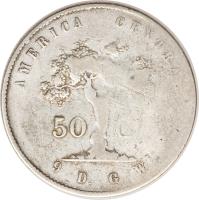 reverse of 50 Centavos (1865 - 1875) coin with KM# 112 from Costa Rica.