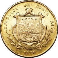 obverse of 10 Pesos (1870 - 1872) coin with KM# 115 from Costa Rica.