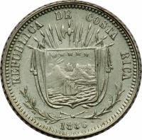 obverse of 10 Centavos (1886 - 1887) coin with KM# 126 from Costa Rica. Inscription: REPUBLICA DE COSTA RICA 1886