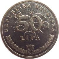 Croatia coin 50 Lipa - European Football Championship (1996) reverse reverse of 50 Lipa - European Football Championship (1996) coin with KM# 39 from Croatia. Inscription: REPUBLIKA HRVATSKA 50 LIPA