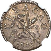 obverse of 1 Reaal - Willem I (1821) coin with KM# 26 from Curaçao. Inscription: CURACAO 1821
