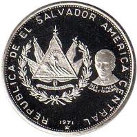 obverse of 1 Colon - La Fecundidad (1971) coin with KM# 141 from El Salvador. Inscription: REPUBLICA DE EL SALVADOR AMERICA CENTRAL 1971 José Simon Cañas Villacorta
