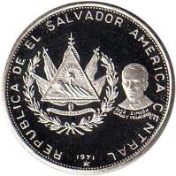 El Salvador coin 1 Colon - La Fecundidad (1971) obverse obverse of 1 Colon - La Fecundidad (1971) coin with KM# 141 from El Salvador. Inscription: REPUBLICA DE EL SALVADOR AMERICA CENTRAL 1971 José Simon Cañas Villacorta