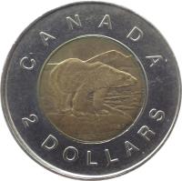 reverse of 2 Dollars - Elizabeth II - 3'rd Portrait (1996 - 2003) coin with KM# 270 from Canada. Inscription: CANADA 2 DOLLARS