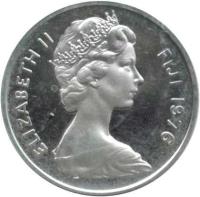 Fiji coin 1 Cent - Elizabeth II - Silver Proof; 2'nd Portrait (1976) obverse obverse of 1 Cent - Elizabeth II - Silver Proof; 2'nd Portrait (1976) coin with KM# 27a from Fiji. Inscription: ELIZABETH II FIJI 1976
