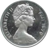 obverse of 1 Cent - Elizabeth II - Silver Proof; 2'nd Portrait (1976) coin with KM# 27a from Fiji. Inscription: ELIZABETH II FIJI 1976