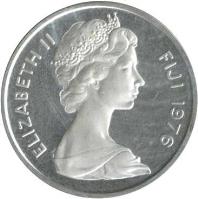 obverse of 2 Cents - Elizabeth II - Silver Proof; 3'rd Portrait (1976) coin with KM# 28a from Fiji. Inscription: ELIZABETH II FIJI 1976