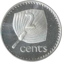 reverse of 2 Cents - Elizabeth II - Silver Proof; 3'rd Portrait (1976) coin with KM# 28a from Fiji. Inscription: 2 cents