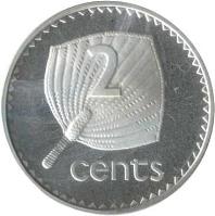 Fiji coin 2 Cents - Elizabeth II - Silver Proof; 3'rd Portrait (1976) reverse reverse of 2 Cents - Elizabeth II - Silver Proof; 3'rd Portrait (1976) coin with KM# 28a from Fiji. Inscription: 2 cents