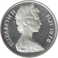 Fiji coin 10 Cents - Elizabeth II - Silver Proof; 2'nd Portrait (1976) obverse obverse of 10 Cents - Elizabeth II - Silver Proof; 2'nd Portrait (1976) coin with KM# 30a from Fiji. Inscription: ELIZABETH II FIJI 1976