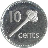 reverse of 10 Cents - Elizabeth II - Silver Proof; 2'nd Portrait (1976) coin with KM# 30a from Fiji. Inscription: 10 cents