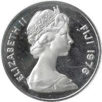 obverse of 20 Cents - Elizabeth II - Silver Proof; 2'nd Portrait (1976) coin with KM# 31a from Fiji. Inscription: ELIZABETH II FIJI 1976