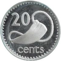 reverse of 20 Cents - Elizabeth II - Silver Proof; 2'nd Portrait (1976) coin with KM# 31a from Fiji. Inscription: 20 cents