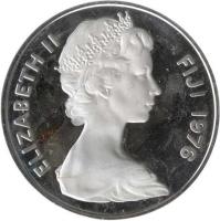 obverse of 1 Dollar - Elizabeth II - Silver Proof; 2'nd Portrait (1976) coin with KM# 32a from Fiji. Inscription: ELIZABETH II FIJI 1976