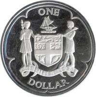 reverse of 1 Dollar - Elizabeth II - Silver Proof; 2'nd Portrait (1976) coin with KM# 32a from Fiji. Inscription: ONE DOLLAR