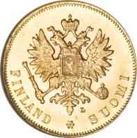 obverse of 10 Markkaa - Alexander II / Nicholas II (1878 - 1913) coin with KM# 8 from Finland. Inscription: S FINLAND	SUOMI