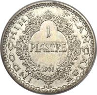 French Indochina coin 1 Piastre (1931) reverse reverse of 1 Piastre (1931) coin with KM# E26 from French Indochina.