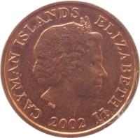 obverse of 1 Cent - Elizabeth II - 4'th Portrait (1999 - 2008) coin with KM# 131 from Cayman Islands. Inscription: CAYMAN ISLANDS ELIZABETH II 2002