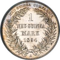 German New Guinea coin 1 Mark - Wilhelm II (1894) reverse reverse of 1 Mark - Wilhelm II (1894) coin with KM# 5 from German New Guinea.
