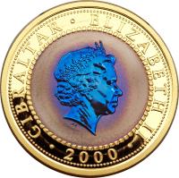 obverse of 1 Crown - Elizabeth II - Uniform Penny Post - 4'th Portrait (2000) coin with KM# 884 from Gibraltar. Inscription: GIBRALTAR · ELIZABETH II · 2000 ·