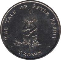 reverse of 1 Crown - Elizabeth II - Peter Rabbit (1998) coin with KM# 656 from Gibraltar. Inscription: THE TALE OF PETER RABBIT 1 CROWN