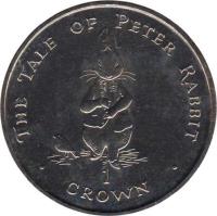 Gibraltar coin 1 Crown - Elizabeth II - Peter Rabbit (1998) reverse reverse of 1 Crown - Elizabeth II - Peter Rabbit (1998) coin with KM# 656 from Gibraltar. Inscription: THE TALE OF PETER RABBIT 1 CROWN