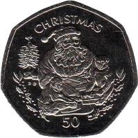 Gibraltar coin 50 Pence - Elizabeth II - Christmas (1999) reverse reverse of 50 Pence - Elizabeth II - Christmas (1999) coin with KM# 866 from Gibraltar. Inscription: CHRISTMAS 50