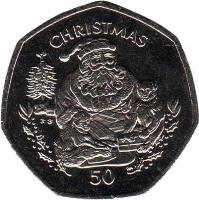 reverse of 50 Pence - Elizabeth II - Christmas (1999) coin with KM# 866 from Gibraltar. Inscription: CHRISTMAS 50