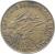 obverse of 10 Francs (1974 - 2003) coin with KM# 9 from Central Africa (BEAC). Inscription: BANQUE DES ETATS DE L'AFRIQUE CENTRALE 1983