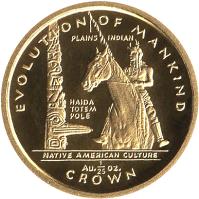 reverse of 1/25 Crown - Elizabeth II - Native American Culture (1997) coin with KM# 597 from Gibraltar. Inscription: EVOLUTION OF MANKING PLAINS INDIAN HAIDA TOTEM POLE NATIVE AMERICAN CULTURE Au 1/25 OZ. CROWN