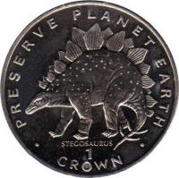 Gibraltar coin 1 Crown - Elizabeth II - Stegosaurus (1993) reverse reverse of 1 Crown - Elizabeth II - Stegosaurus (1993) coin with KM# 151 from Gibraltar. Inscription: PRESERVE PLANET EARTH STEGOSAURUS 1 CROWN