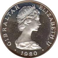 Gibraltar coin 1 Crown - Elizabeth II - Horatio Nelson (1980) obverse obverse of 1 Crown - Elizabeth II - Horatio Nelson (1980) coin with KM# 12a from Gibraltar. Inscription: GIBRALTAR ELIZABETH II · 1980 ·