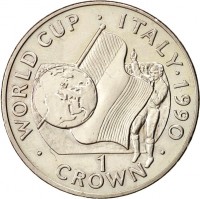 Gibraltar coin 1 Crown - Elizabeth II - World Cup (1990) reverse reverse of 1 Crown - Elizabeth II - World Cup (1990) coin with KM# 33 from Gibraltar. Inscription: WORLD CUP ITALY 1990 1 CROWN