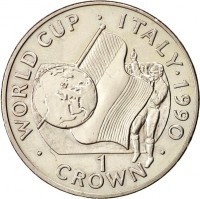 reverse of 1 Crown - Elizabeth II - World Cup (1990) coin with KM# 33 from Gibraltar. Inscription: WORLD CUP ITALY 1990 1 CROWN