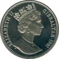 obverse of 1 Crown - Elizabeth II - Prince Charles (1991) coin with KM# 84 from Gibraltar. Inscription: ELIZABETH II GIBRALTAR · 1991
