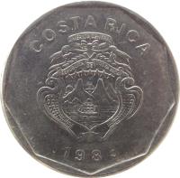 Costa Rica coin 20 Colones (1983 - 1996) obverse obverse of 20 Colones (1983 - 1996) coin with KM# 216 from Costa Rica. Inscription: COSTA RICA AMERICA CENTRAL REPUBLICA DE COSTA RICA 1983