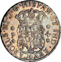 obverse of 4 Reales - Carlos III (1760 - 1771) coin with KM# 26 from Guatemala.