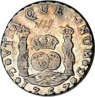 reverse of 4 Reales - Carlos III (1760 - 1771) coin with KM# 26 from Guatemala.