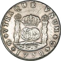 Guatemala coin 8 Reales - Fernando VI (1754 - 1760) reverse reverse of 8 Reales - Fernando VI (1754 - 1760) coin with KM# 18 from Guatemala.