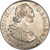 obverse of 2 Reales - Carlos IV (1790 - 1807) coin with KM# 51 from Guatemala.